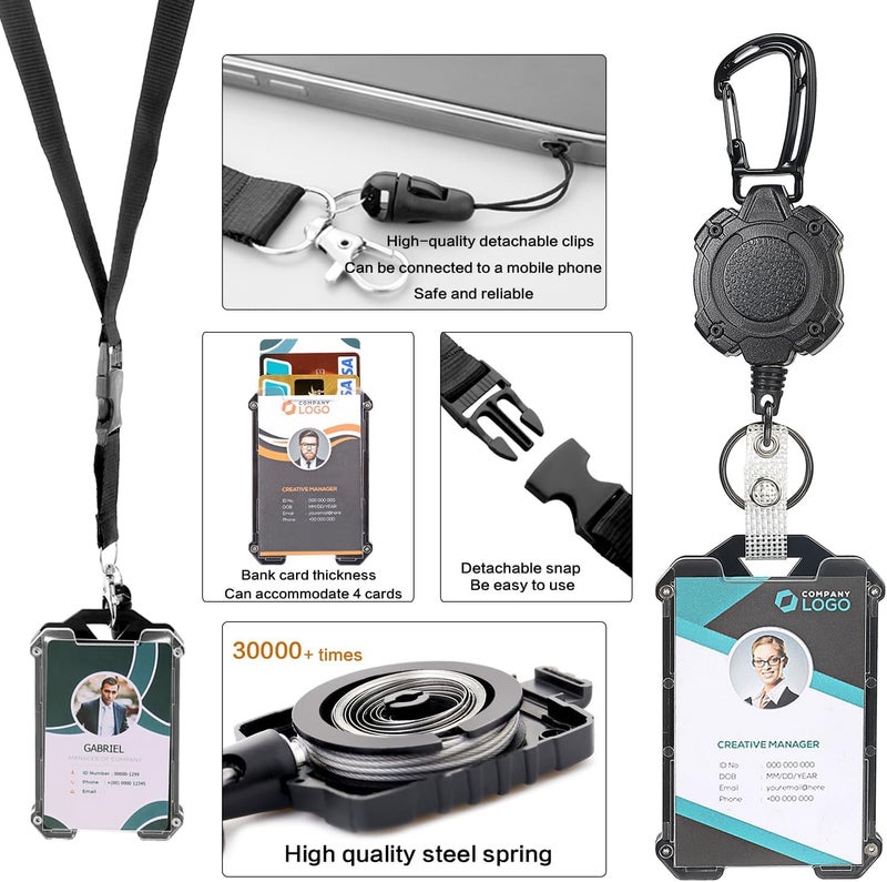 AIDSOTOU Badge Holder Retractable Clip Heavy Duty Carabiner Badge Reel Keychain with Breakaway lanyards for id Badges Cool Tactical ID Cards Holder - Image 3